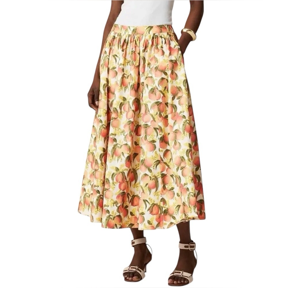 NWT J. Crew A-line Flowy Maxi Skirt in Peach Print - Size 2 - Picture 2 of 16